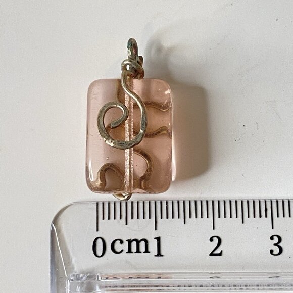 Vintage Pink Glass Pendant with Swirl Wire Design - Picture 3 of 4